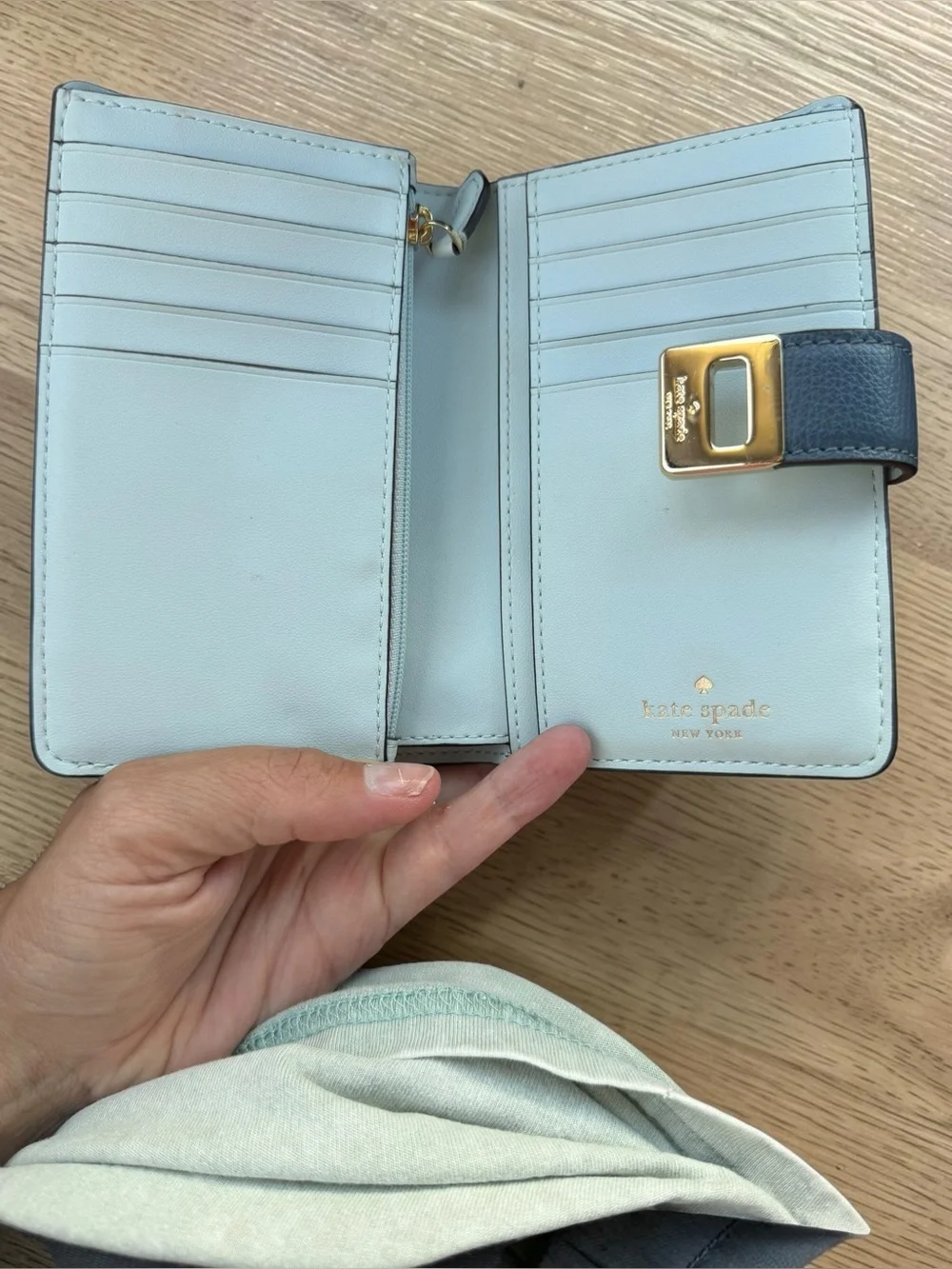 kate spade Navy Floral Appliqué Pebbled Leather Wallet with Gold Hardware